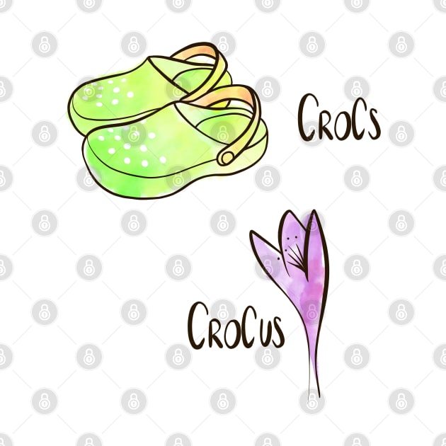 Crocs and Crocus watercolor illustration by nobelbunt