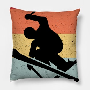 Skiing Vintage 70s 80s Silhouette Distressed Pillow