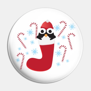 Cute Penguin, Red Stocking and Candy Canes Pin