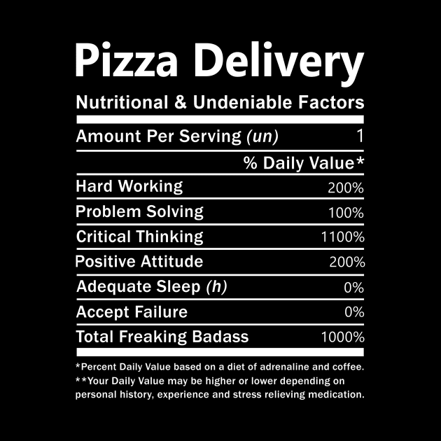 Pizza Delivery T Shirt - Nutritional and Undeniable Factors Gift Item Tee by Ryalgi