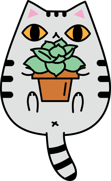 Gray Tabby Cat with Succulent Plant Kids T-Shirt by Noristudio