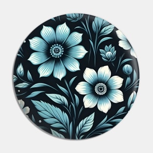 Blue Floral Illustration Pin