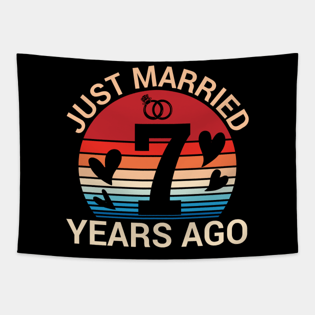 Just Married 7 Years Ago Husband Wife Married Anniversary Tapestry by joandraelliot