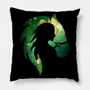 Irish Girl and Horse with Shamrock Pattern Vintage Distressed Design Pillow