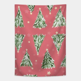 Holiday christmas tree over pink watermelon background Tapestry