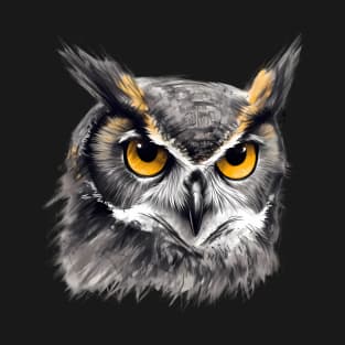 Enigmatic Wisdom: Grey and Yellow Owl T-Shirt