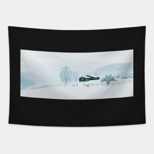 Snowfall in White Winter Landscape in Rural Scandinavia Tapestry