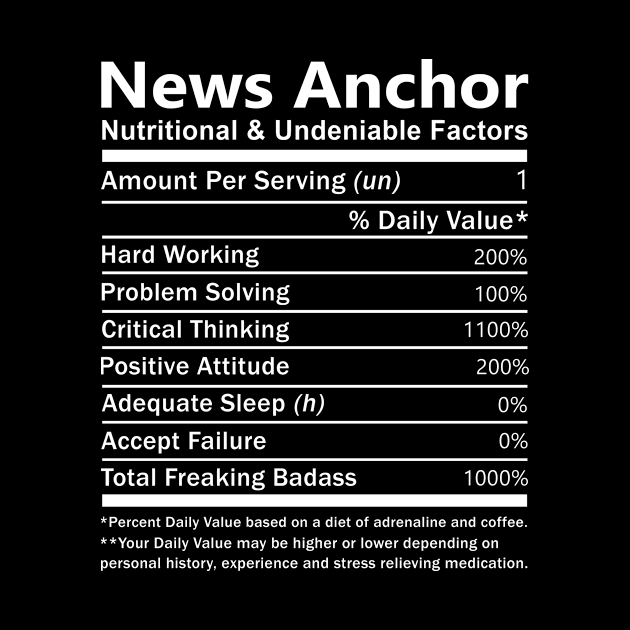 News Anchor T Shirt - Nutritional and Undeniable Factors Gift Item Tee by Ryalgi