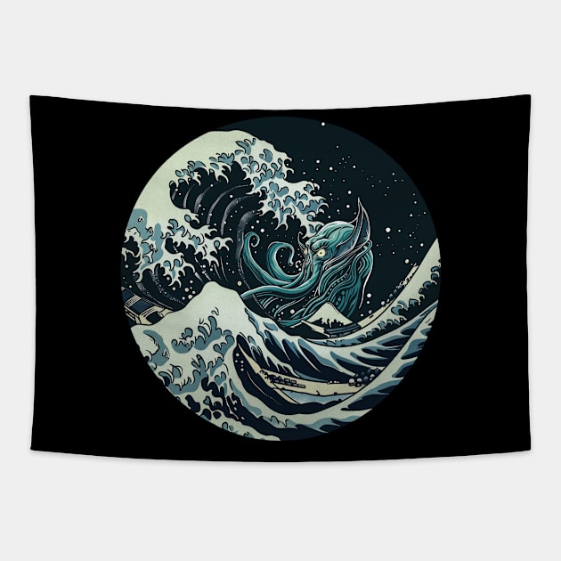 The Great Wave of Cthulhu Tapestry by Hiraeth Tees