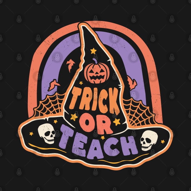 Trick or Teach Cute Halloween Teacher Retro Witch Pumpkin by OrangeMonkeyArt
