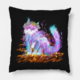 Colorful Rainbow Hippy Kitty Cat Feline Design Pillow