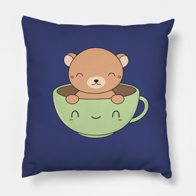 Kawaii Cute Brown Bear Pillow by happinessinatee