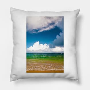 Green Seascape,Cumulus Clouds Over Deep Blue Sky Pillow