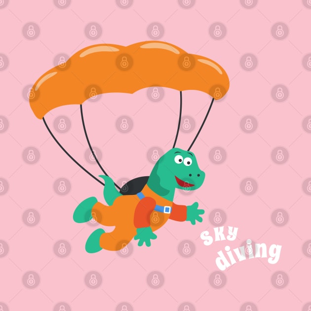 cartoon illustration of skydiving with litlle dinosaur by KIDS APPAREL