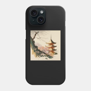 Ukiyo-e Japanese Art - Omuro Pagoda and Cherry Blossoms Phone Case