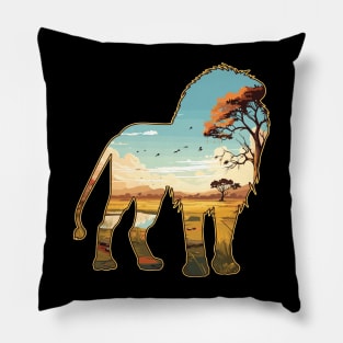 Lion Savanna Landscape - For Lion Lovers Pillow