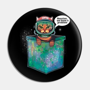 Houston we have a problem grumpy bengal space cat in pocket Pin