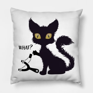 The Cat Shoots From The Slingshot Cat What? Funny Black Cat Pillow