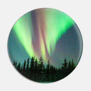 Electric Skies - Aurora Borealis Over a Black Spruce Forest in Alaska Pin