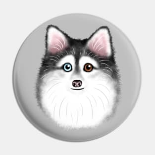 Grey and White Pomsky Pin