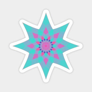 Turquoise, teal blue, pink geometric mandala star Magnet