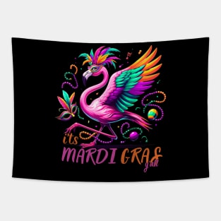 Vintage It's Mardi Gras Y'all Funny Flamingo Mardi Gras Tapestry