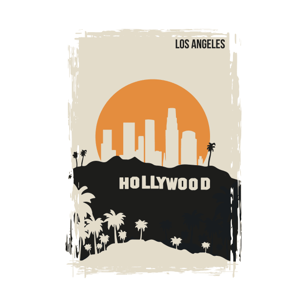 Los Angeles Hollywood Minimal Travel Poster by jornvanhezik