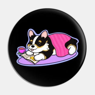 Cute Corgi Reading Book Pin