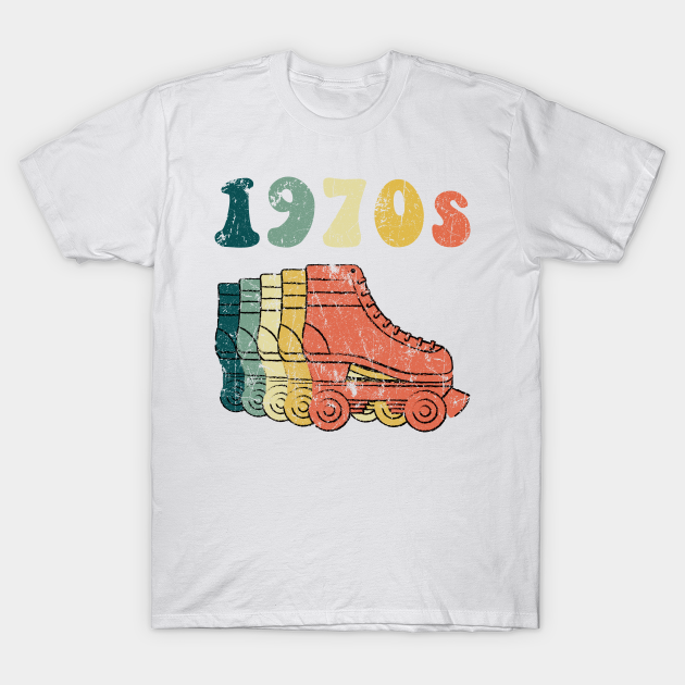 Discover 1970s Roller Skate Tshirt Repeat & Distressed Style - Roller Skates - T-Shirt