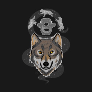 Wolf with Skull and Stars "The Ancestors Are Running" T-Shirt