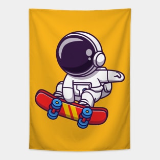 Cute Astronaut Playing Skateboard Cartoon Tapestry