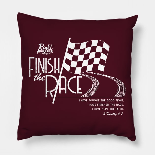 Checkered Flag, Finish the Race (flat white) Pillow by RightRodGarage