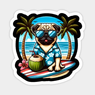 Funny Pug with Sunglasses on a Surf Board Magnet