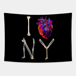 I bone NY - spooky version of I love New York with anatomical bones and art heart Tapestry