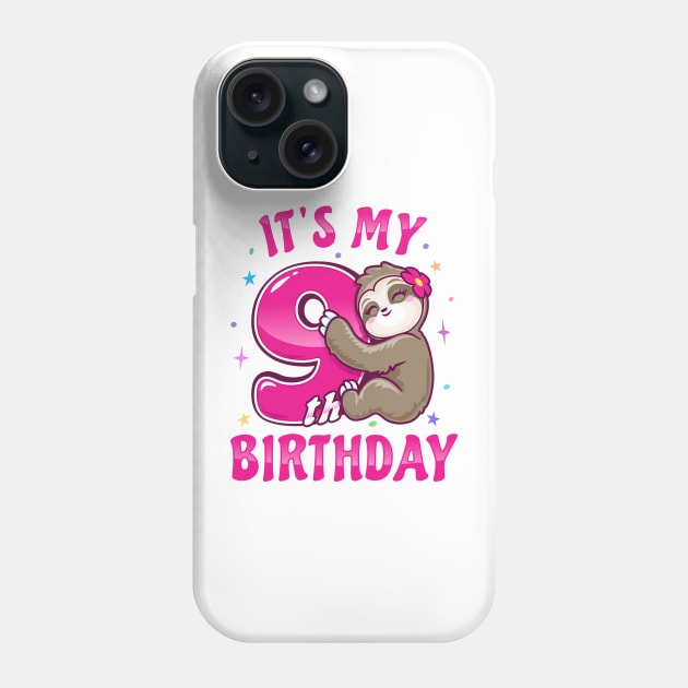 ''It's My 9th Birthday'' Girls Sloth Pink Phone Case by PnJ
