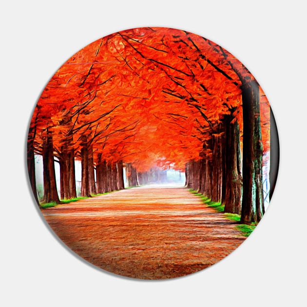 Road under trees with red painting Pin by Choulous79