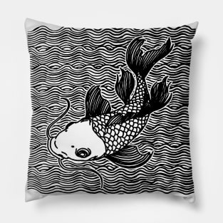 Koi Fish Great Wave Tattoo V2 Blk Pillow