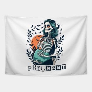 Womens Skeleton Pregnant Xray Rib Cage Halloween Tapestry