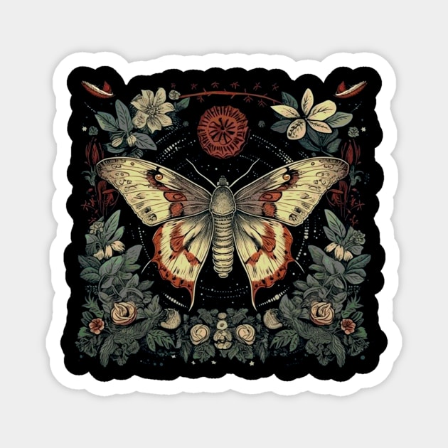 Mystic Moth with Magic Herbarium Magnet by Unelmoija