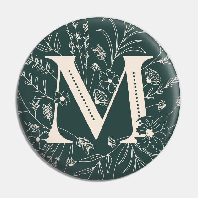 Botanical Letter M (Forest Green) Pin by Cascade Patterns