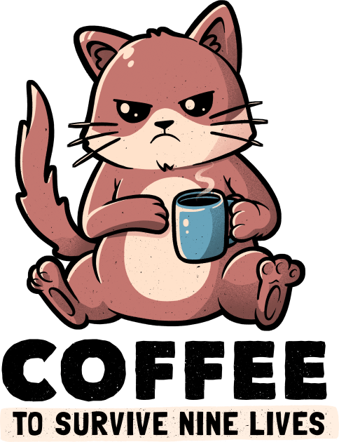 Coffee To Survive Nine Lives Funny Cute Cat Kids T-Shirt by eduely