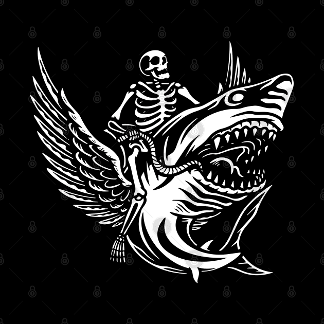 Funny Skeleton riding shark Halloween Gift by KingMaster