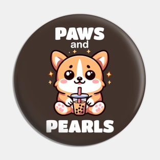 Cute Little Baby Corgi Drinking Bubble Boba Tea Pin