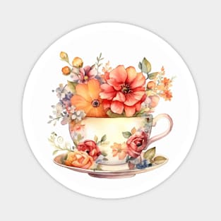 Whimsical Teacup With Flowers Magnet