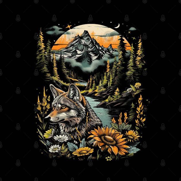 Majestic Wilderness: Lone Wolf and Mountain Landscape Tee for her for him, men and woman by familycuteycom