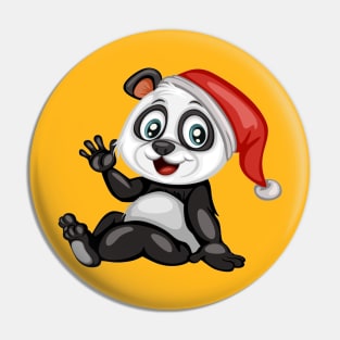 Happy Panda with a Red Christmas Hat. Cute Cartoon Panda . Happy Animals Set Pin