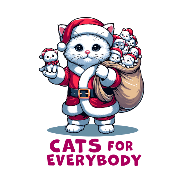 Cats For Everybody, Cat Santa Carries Cute Gift Kittens for everybody for Christmas, funny graphic tshirt for Cat Lovers by Cat In Orbit ®