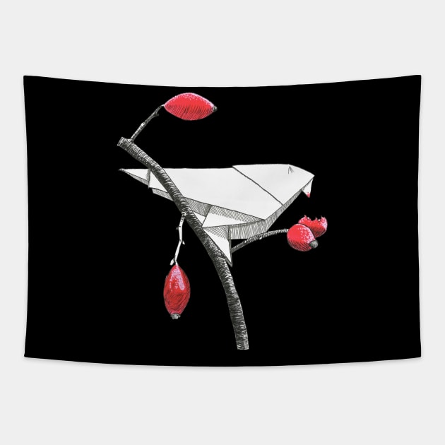 Fruit eating origami bird Tapestry by Créa'RiBo