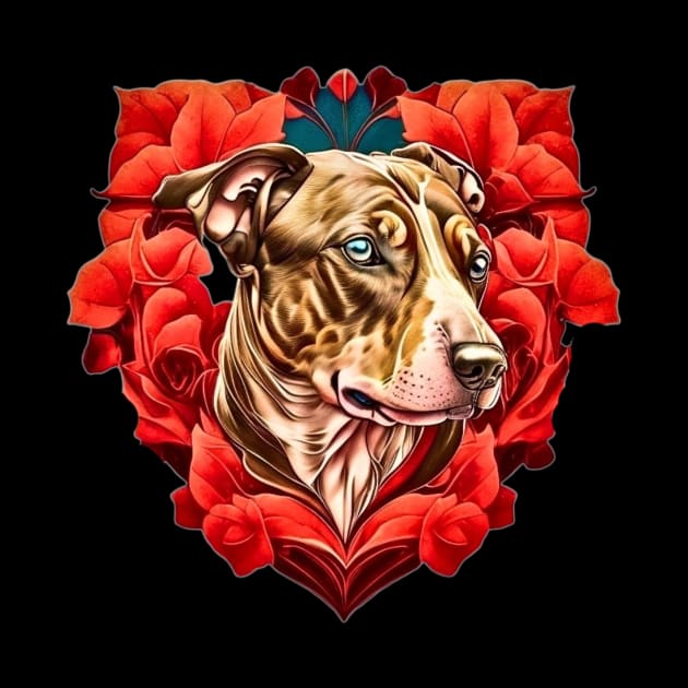 Light Brown Pit Bull Terrier Art Nouveau Portrait by BubbleMench