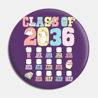 Cute Unicorn Graduation Class of 2036 Grow with Me Checklist Pin